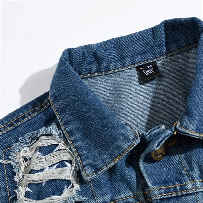 Punk stil Muški traper prsluk Jeans jakna bez rukava Muški poderani uski gornji dijelovi Prsluk s džepovima Pamuk Kaubojska Hip Hop Ulična odjeća