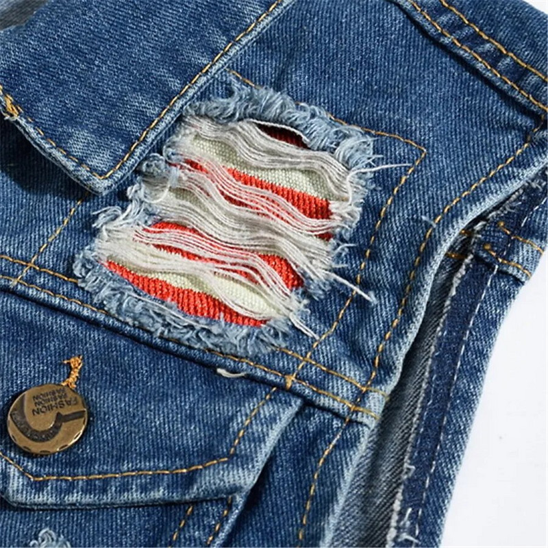 Punk stil Muški traper prsluk Jeans jakna bez rukava Muški poderani uski gornji dijelovi Prsluk s džepovima Pamuk Kaubojska Hip Hop Ulična odjeća