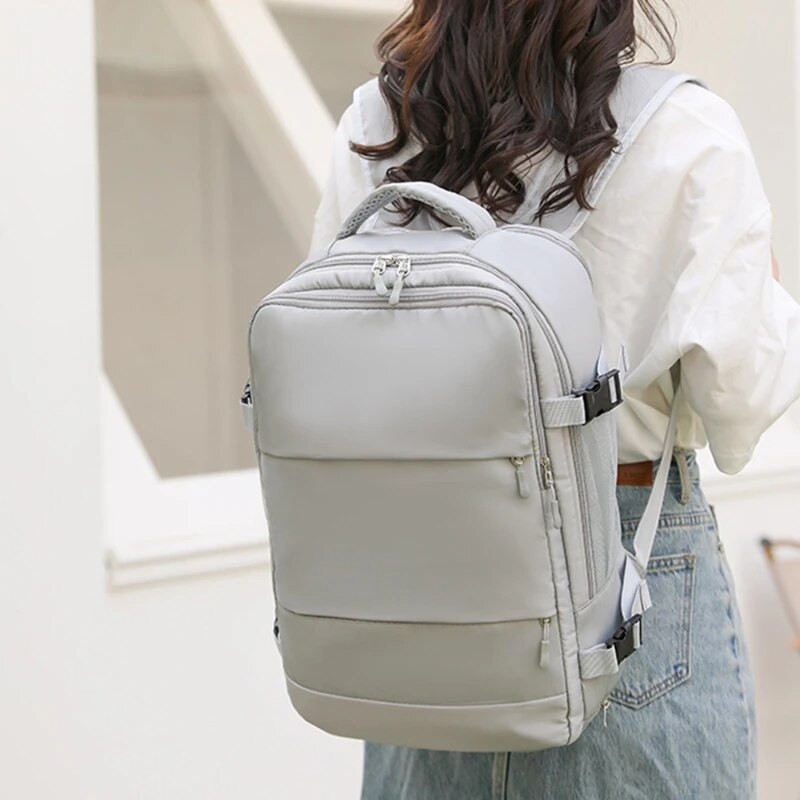 Ženski putni ruksak, vodoodbojna, protuprovalna, moderna ležerna dnevna torba s remenom za prtljagu, ruksak s USB priključkom za punjenje