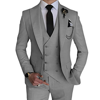 2023 Моден нов мъжки бутиков бизнес за свободното време Едноцветен сватбен костюм Палто Панталон Жилетка Комплект от 3 бр. Рокля Блейзъри Яке Панталон