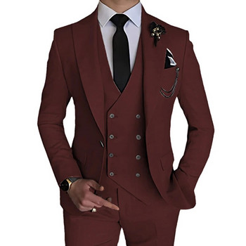 2023 Моден нов мъжки бутиков бизнес за свободното време Едноцветен сватбен костюм Палто Панталон Жилетка Комплект от 3 бр. Рокля Блейзъри Яке Панталон