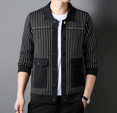 Muški jesensko-zimski pleteni kardigan s jakim prugastim uzorkom Kardigan muška odjeća