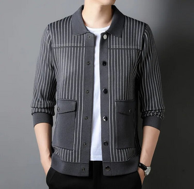 Muški jesensko-zimski pleteni kardigan s jakim prugastim uzorkom Kardigan muška odjeća