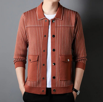 Muški jesensko-zimski pleteni kardigan s jakim prugastim uzorkom Kardigan muška odjeća