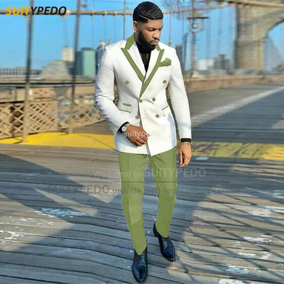 Modna bijela muška odijela, uski sakoi s dvostrukim kopčanjem, 2 komada, luksuzni vjenčani smokingi za poslovne zabave po mjeri za muškarce