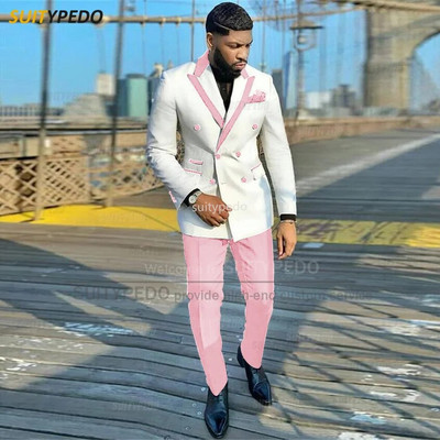 Modna bijela muška odijela, uski sakoi s dvostrukim kopčanjem, 2 komada, luksuzni vjenčani smokingi za poslovne zabave po mjeri za muškarce