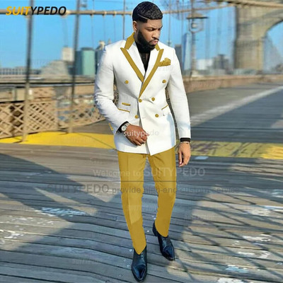 Modna bijela muška odijela, uski sakoi s dvostrukim kopčanjem, 2 komada, luksuzni vjenčani smokingi za poslovne zabave po mjeri za muškarce