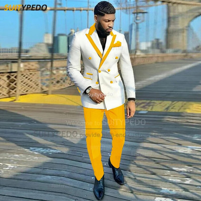 Modna bijela muška odijela, uski sakoi s dvostrukim kopčanjem, 2 komada, luksuzni vjenčani smokingi za poslovne zabave po mjeri za muškarce