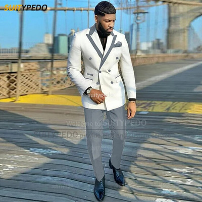Modna bijela muška odijela, uski sakoi s dvostrukim kopčanjem, 2 komada, luksuzni vjenčani smokingi za poslovne zabave po mjeri za muškarce