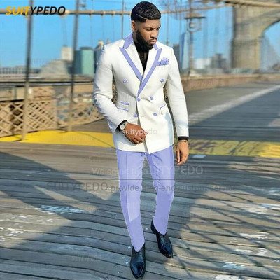 Modna bijela muška odijela, uski sakoi s dvostrukim kopčanjem, 2 komada, luksuzni vjenčani smokingi za poslovne zabave po mjeri za muškarce