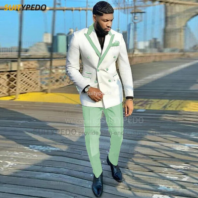 Modna bijela muška odijela, uski sakoi s dvostrukim kopčanjem, 2 komada, luksuzni vjenčani smokingi za poslovne zabave po mjeri za muškarce