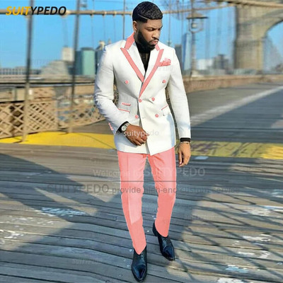 Modna bijela muška odijela, uski sakoi s dvostrukim kopčanjem, 2 komada, luksuzni vjenčani smokingi za poslovne zabave po mjeri za muškarce