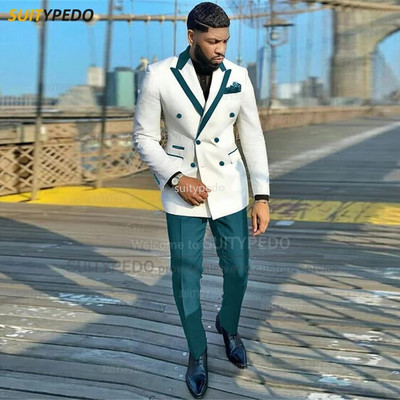 Modna bijela muška odijela, uski sakoi s dvostrukim kopčanjem, 2 komada, luksuzni vjenčani smokingi za poslovne zabave po mjeri za muškarce