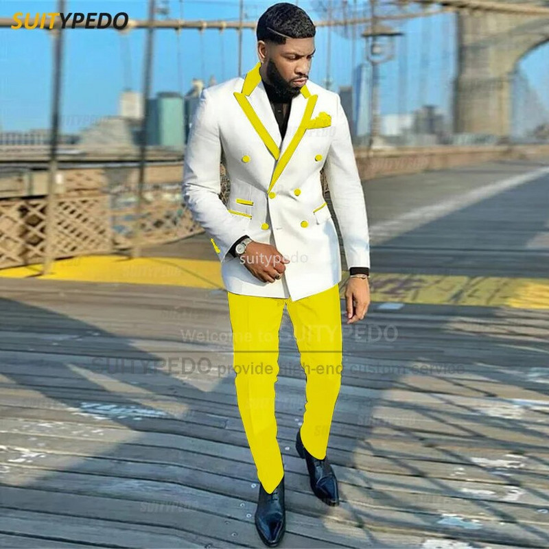 Modna bijela muška odijela, uski sakoi s dvostrukim kopčanjem, 2 komada, luksuzni vjenčani smokingi za poslovne zabave po mjeri za muškarce