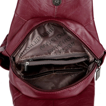 Многофункционална нова дамска раница Модна дамска раница против кражба Едноцветна висококачествена дамска чанта през рамо от PU кожа