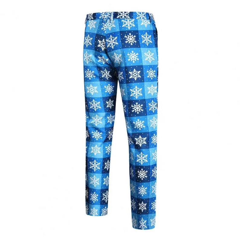 2 kom./komplet Muška jakna Hlače Odijelo Crtići Djeda Mraza Snježne pahulje Print Muška jakna Komplet hlača Muški novogodišnji kaput Set hlača