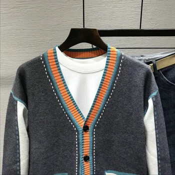 Ανδρικές άνοιξη φθινόπωρο νέα κουμπιά τσέπες συνονθύλευμα ζακέτα με λαιμόκοψη V μακρυμάνικο πουλόβερ πλέξιμο Vintage μόδα ανδρικά ρούχα