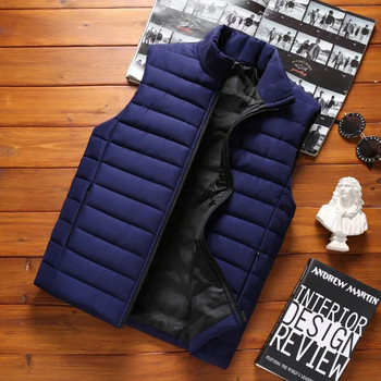 Ανδρικό τζάκετ αμάνικο γιλέκο Χειμερινή μόδα Ανδρικό γιλέκο με βαμβακερό παλτό Ανδρικό γιακά Παχύ γιλέκο Ρούχα