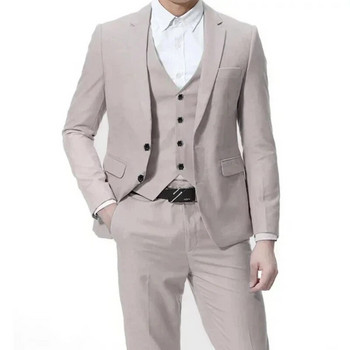 2024 Моден нов мъжки бутиков развлекателен едноцветен бизнес тънък костюм за младоженеца Комплект от три части Блейзъри Яке Панталони Жилетка