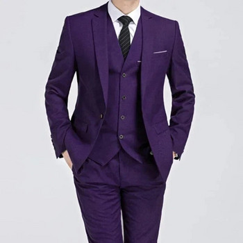 2024 Моден нов мъжки бутиков развлекателен едноцветен бизнес тънък костюм за младоженеца Комплект от три части Блейзъри Яке Панталони Жилетка