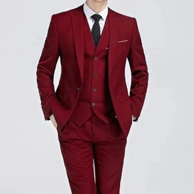 2024 Fashion New ανδρική μπουτίκ αναψυχής μονόχρωμη Business Slim Fit κοστούμι γαμπρού σετ τριών τεμαχίων Blazers σακάκι παντελόνι γιλέκο