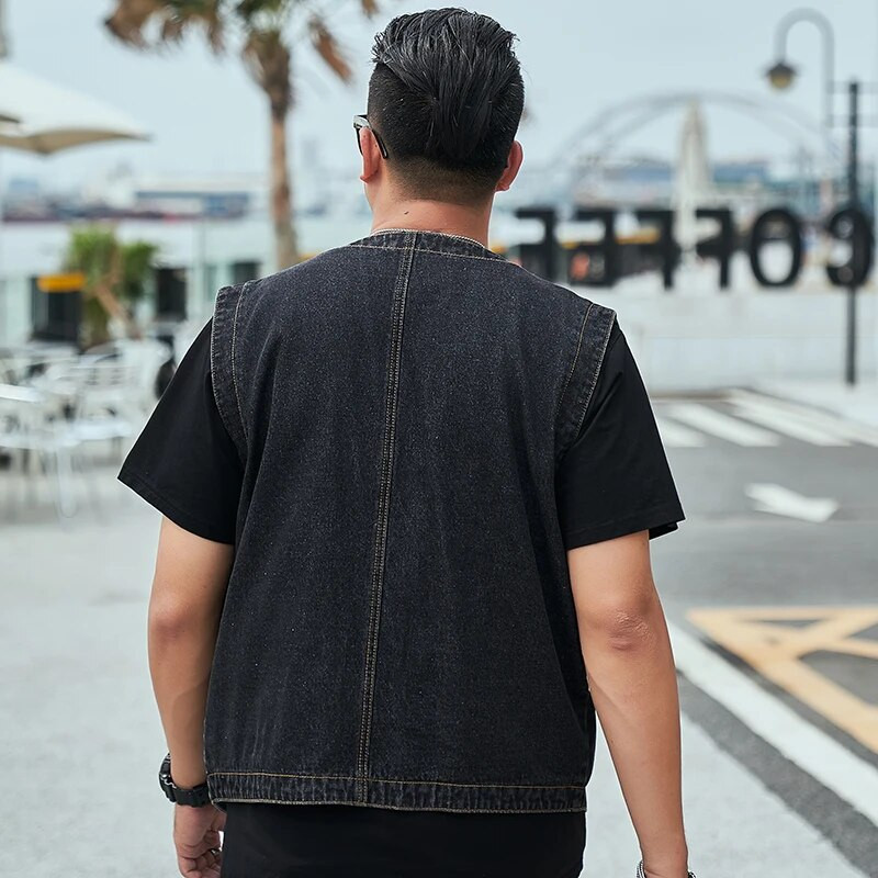 Jantour Didelis dydis 8XL 7XL 6XL Medvilniniai Džinsai Berankovių Striukė Liemenė Džinsiniai Džinsai Liemenė Vyriška klasikinė kaubojaus lauko liemenė