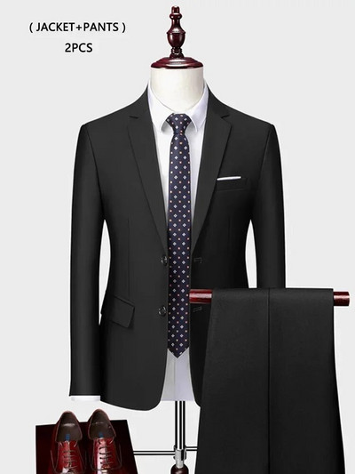 ( kabát + mellény+ nadrág ) Luxus Férfi Csúcsmárka Egyszínű Üzleti Irodai öltöny 3 db & 2 db Vőlegény esküvői parti öltöny szmoking