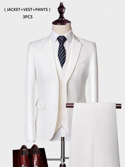 ( kabát + mellény+ nadrág ) Luxus Férfi Csúcsmárka Egyszínű Üzleti Irodai öltöny 3 db & 2 db Vőlegény esküvői parti öltöny szmoking