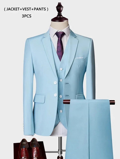 ( kabát + mellény+ nadrág ) Luxus Férfi Csúcsmárka Egyszínű Üzleti Irodai öltöny 3 db & 2 db Vőlegény esküvői parti öltöny szmoking