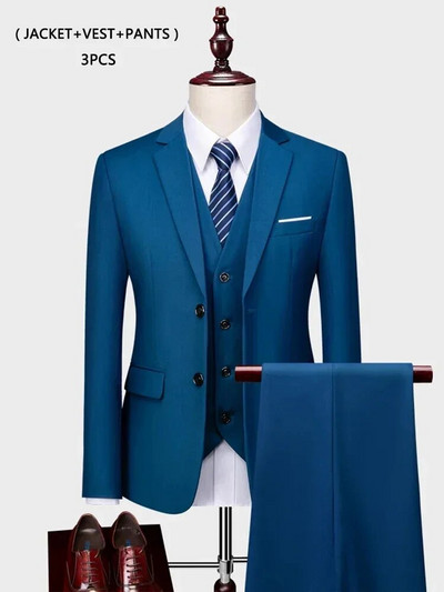 ( kabát + mellény+ nadrág ) Luxus Férfi Csúcsmárka Egyszínű Üzleti Irodai öltöny 3 db & 2 db Vőlegény esküvői parti öltöny szmoking