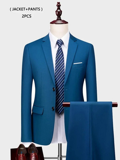 ( kabát + mellény+ nadrág ) Luxus Férfi Csúcsmárka Egyszínű Üzleti Irodai öltöny 3 db & 2 db Vőlegény esküvői parti öltöny szmoking