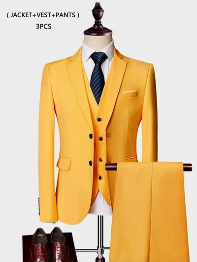 ( kabát + mellény+ nadrág ) Luxus Férfi Csúcsmárka Egyszínű Üzleti Irodai öltöny 3 db & 2 db Vőlegény esküvői parti öltöny szmoking