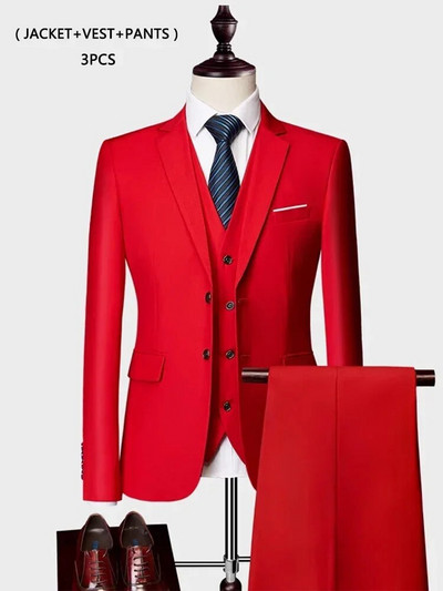 ( kabát + mellény+ nadrág ) Luxus Férfi Csúcsmárka Egyszínű Üzleti Irodai öltöny 3 db & 2 db Vőlegény esküvői parti öltöny szmoking