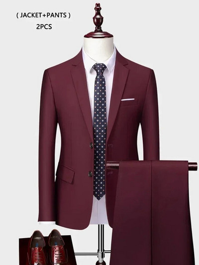 ( kabát + mellény+ nadrág ) Luxus Férfi Csúcsmárka Egyszínű Üzleti Irodai öltöny 3 db & 2 db Vőlegény esküvői parti öltöny szmoking