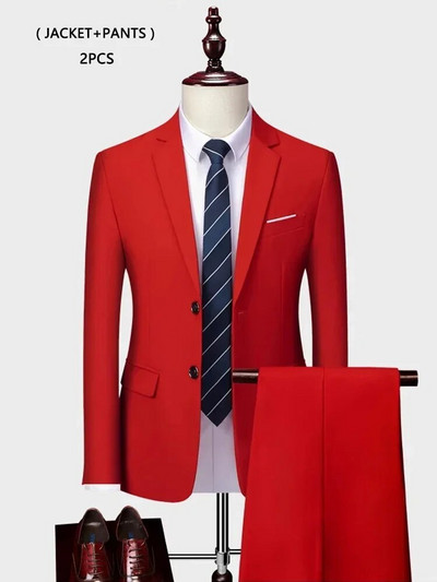 ( kabát + mellény+ nadrág ) Luxus Férfi Csúcsmárka Egyszínű Üzleti Irodai öltöny 3 db & 2 db Vőlegény esküvői parti öltöny szmoking