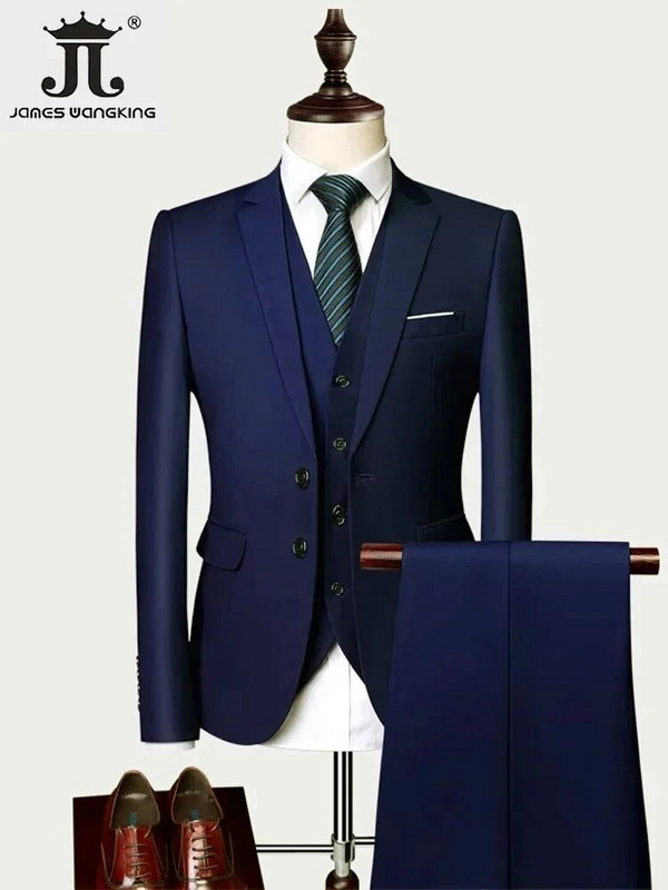 ( kabát + mellény+ nadrág ) Luxus Férfi Csúcsmárka Egyszínű Üzleti Irodai öltöny 3 db & 2 db Vőlegény esküvői parti öltöny szmoking