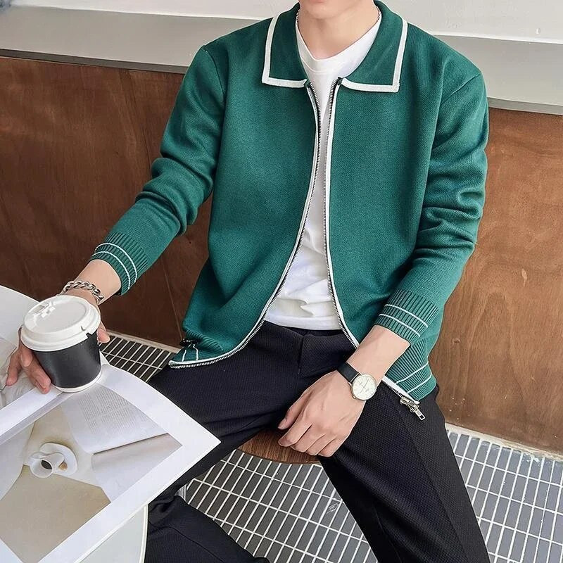 2023 m. rudens ir žiemos megztas naujas grynos vilnos megztinis ilgomis rankovėmis megztinis su apvalia kakle Trikotažo užtrauktuku Megztinis Vyriškas paltas C135