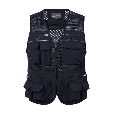 Men`s Outdoor Casual Vest V-Neck Zipper Slim Cargo Vest Jacket Multi Pockets Sleeveless Mesh Overcoat Autumn Hot Work Streetwear