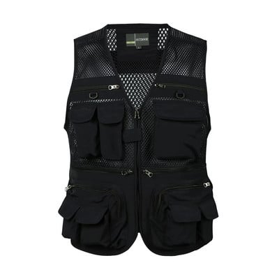 Laisvalaikio vyriška liemenė V formos kaklo užtrauktukas Plonas krovininis liemenės striukė, kelios kišenės be rankovių tinklinis paltas rudens karštam darbui gatvės apranga