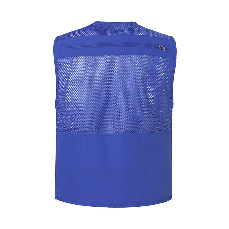 Laisvalaikio vyriška liemenė V formos kaklo užtrauktukas Plonas krovininis liemenės striukė, kelios kišenės be rankovių tinklinis paltas rudens karštam darbui gatvės apranga