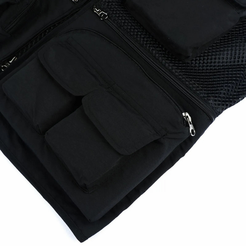 Laisvalaikio vyriška liemenė V formos kaklo užtrauktukas Plonas krovininis liemenės striukė, kelios kišenės be rankovių tinklinis paltas rudens karštam darbui gatvės apranga