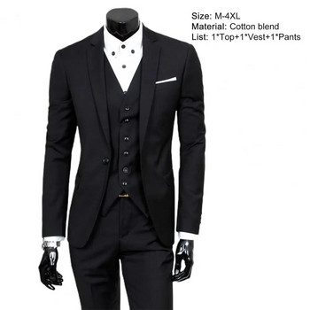 3 бр./компл. Бизнес блейзър + жилетка + панталон Костюм M - 4XL Slim Fit Едноцветен мъжки официален костюм Мъжки сватбен комплект trajes de hombre