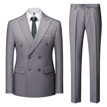 Едноцветен двуреден костюм от две части Мъжко модно тънко сако с панталон Сватбени, бизнес мъжки комплекти Червен Син Зелен