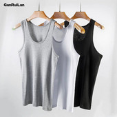 Nauji vasariniai viršutiniai vyriški drabužiai, viršutiniai apatiniai drabužiai, juodi balti pilki vienviečiai, be rankovių, kūno rengybos vyrų liemenė, laisvalaikio kultūrizmo liemenė B01403