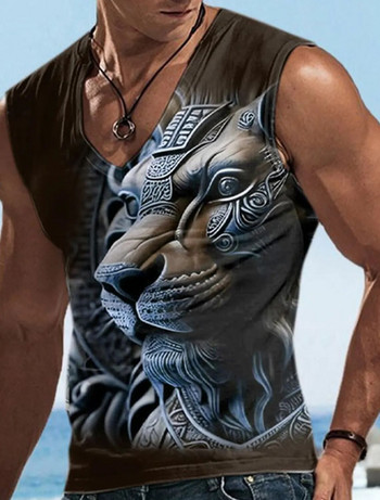 2023 г. Нова мъжка тениска 3D Saint Beast Cat Printed Суичър Горна част Лятна V-образна деколте Ежедневни мъжки спортни облекла с къси ръкави Four Seasons