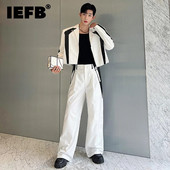 IEFB Luksuzni kompleti u korejskom stilu Niche muški sakoi Pu kožno odijelo Kaput širokih nogavica Dvodijelne hlače Tide Muška odjeća 9C1614