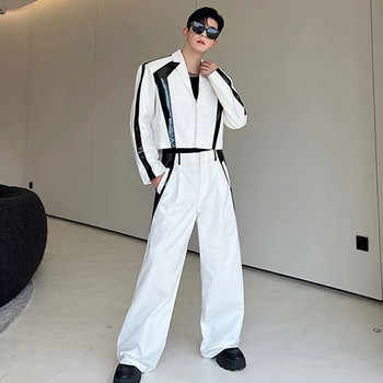 Πολυτελή σετ IEFB Κορεατικού στιλ Niche Ανδρικά blazers Pu Δερμάτινο μαλακό κοστούμι Παλτό Φαρδύ πόδι Παντελόνι Two Piece Tide Ανδρικά ρούχα 9C1614
