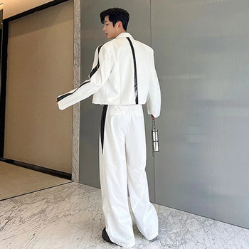 IEFB Луксозни комплекти в корейски стил Нишови мъжки блейзъри Палто от костюм с широки крачоли от изкуствена кожа Панталони от две части Tide Menwear 9C1614