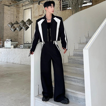 IEFB Луксозни комплекти в корейски стил Нишови мъжки блейзъри Палто от костюм с широки крачоли от изкуствена кожа Панталони от две части Tide Menwear 9C1614