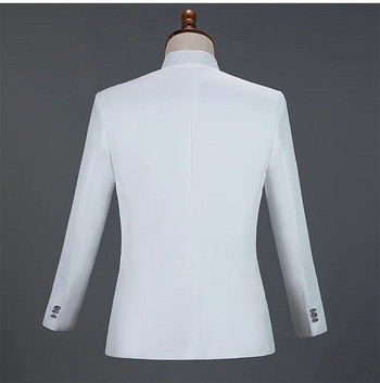 Λευκά Sparkly Crystals Κέντημα Ανδρικά Κοστούμια με Παντελόνι Γαμπρός Γάμου Σμόκιν Κοστούμι ανδρικό γιακά Stage Στολή Homme Mariage